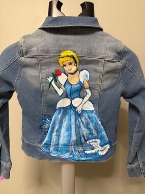Squeeze Kids Jean Jacket with Hand-Painted Princess Design - Blue